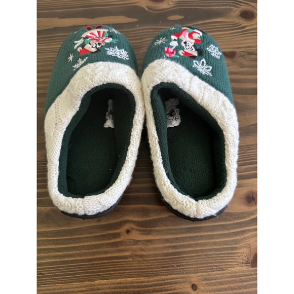 Kids Disney Mickey Minnie Christmas Slippers Green White Size 13/1 Festive - Picture 5 of 5